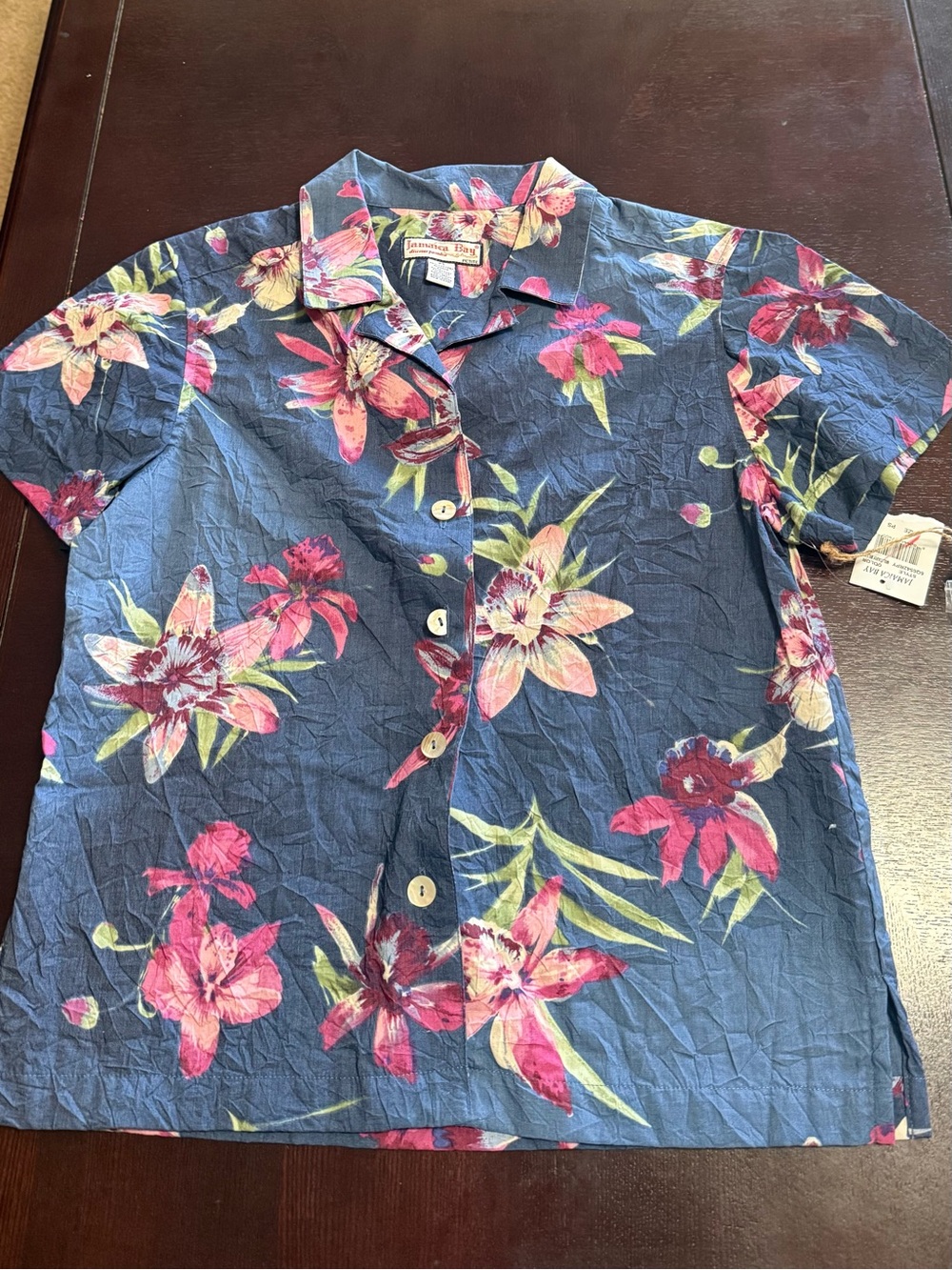 Jamaica Bay  Navy Floral Short-Sleeve Button Front Blouse